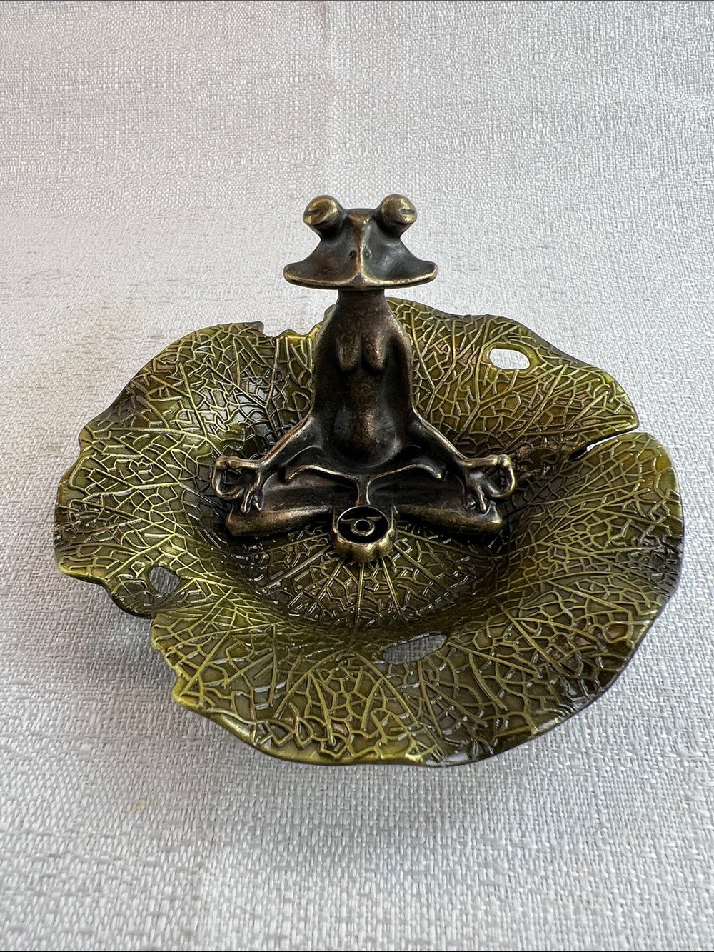 Frog with lily pad incense holder
